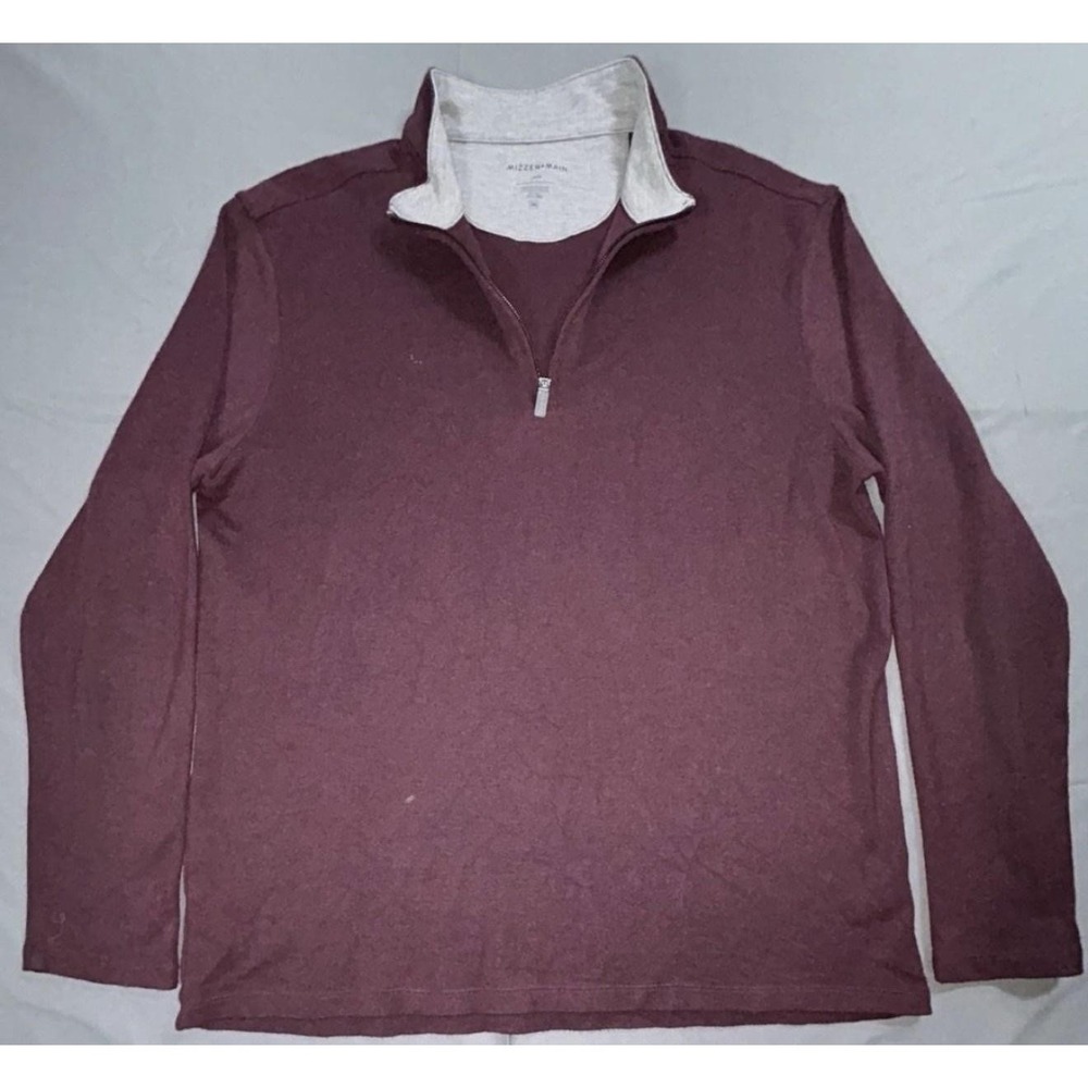 Mizzen+Main Sweater Mens Large Maroon 1/4 Zip Mock Neck Pullover Stretch Tagless